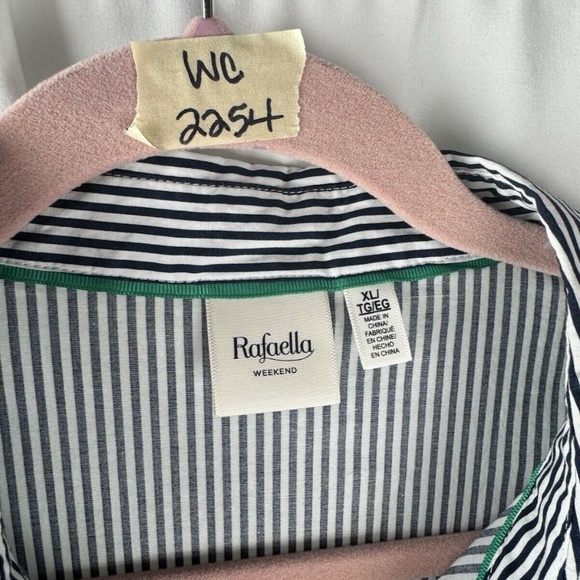 Rafaella Weekend Button Top Black White Stripes Woman XL Long Sleeves Collared - Picture 2 of 7